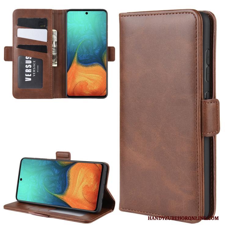 Samsung Galaxy A71 Leren Etui Klittenband Folio Patroon Anti-fall Koe Hoesje Telefoon