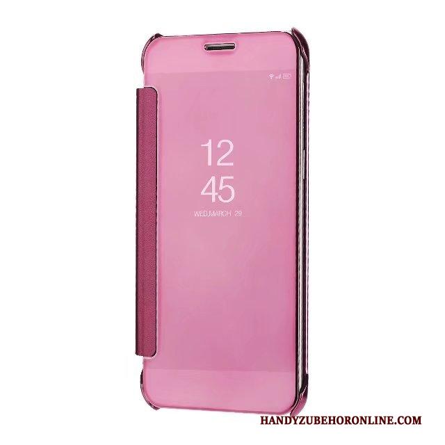 Samsung Galaxy A8 2018 Hoesje Plating Roze Leren Etui Hoes Ster Spiegel Mobiele Telefoon