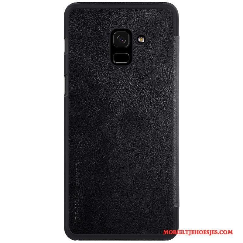 Samsung Galaxy A8+ Leren Etui Goud Bescherming Zwart Hoesje Telefoon Ster Folio