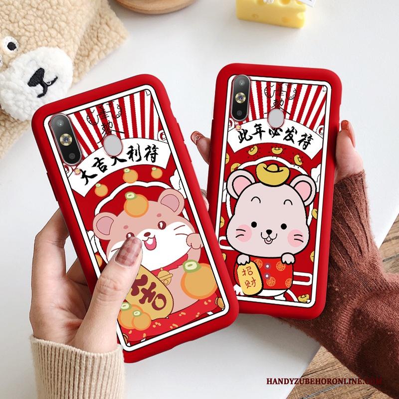 Samsung Galaxy A8s Hoesje Chinese Stijl Zacht Schrobben Bescherming Rood Ster Scheppend