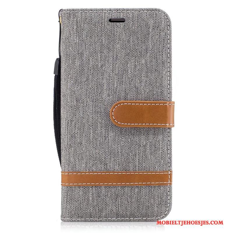 Samsung Galaxy J3 2016 Grijs Hoes Bescherming Denim Folio Hoesje Leren Etui