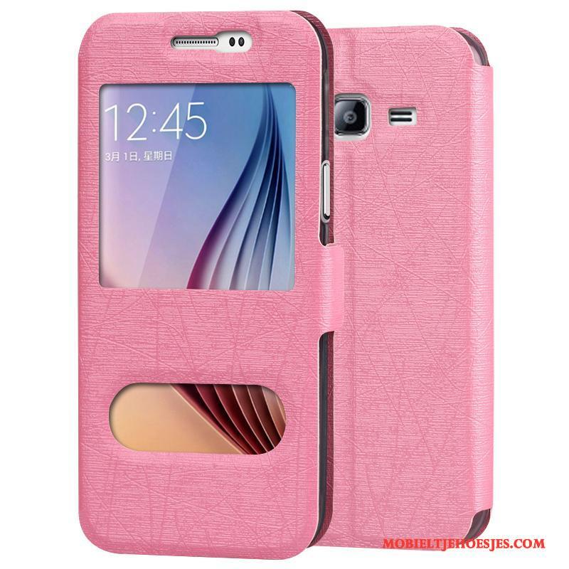 Samsung Galaxy J3 2016 Hoes Ster Hoesje Telefoon Roze Leren Etui Siliconen