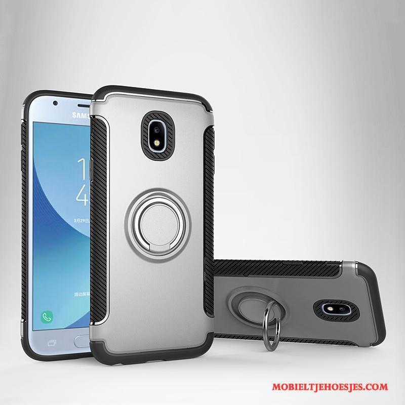 Samsung Galaxy J3 2017 Ring Hoes Magnetisch Zilver Bescherming Anti-fall Hoesje Telefoon