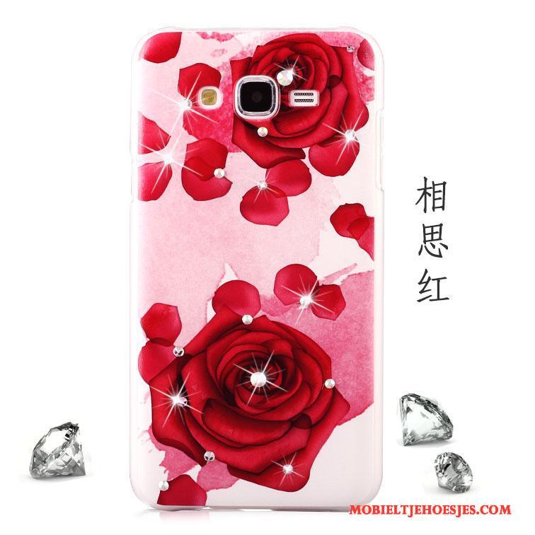 Samsung Galaxy J5 2015 Hoesje Bescherming Geschilderd Hoes Rood Schrobben Trend Met Strass