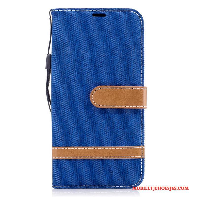 Samsung Galaxy J5 2017 Hoesje Leren Etui Blauw Ster Pauwen Bescherming Mobiele Telefoon Hoes