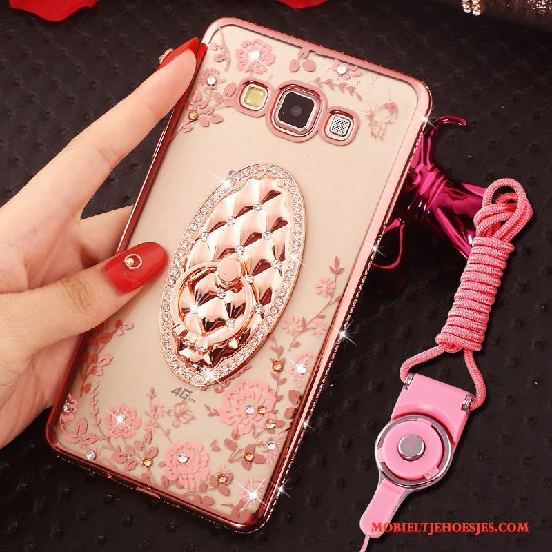 Samsung Galaxy J7 2015 Hoesje Ring Siliconen Met Strass Ster Bescherming Hanger Rose Goud