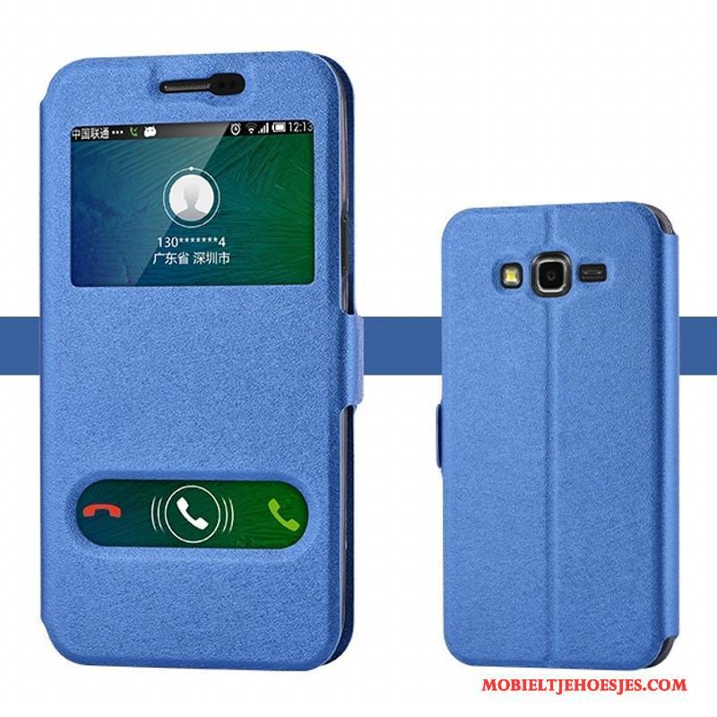 Samsung Galaxy J7 2015 Leren Etui Hoesje Telefoon Trend Blauw Siliconen Ster Bescherming