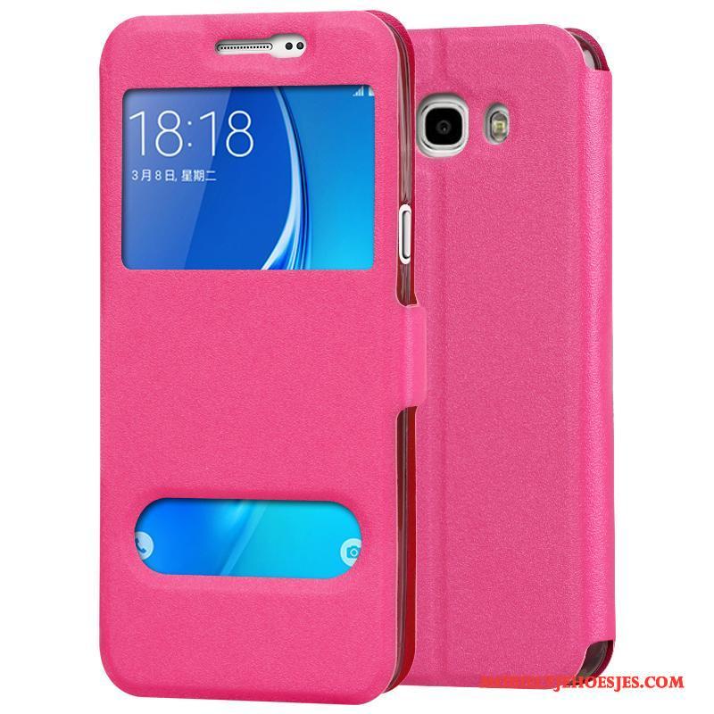 Samsung Galaxy J7 2016 Hoesje Mobiele Telefoon Bescherming Zacht Folio Leren Etui Rood Hoes