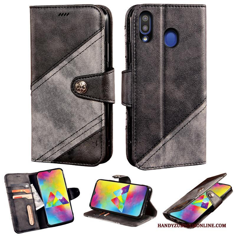 Samsung Galaxy M20 Leren Etui Folio Mobiele Telefoon Grijs Hoesje Zacht Ster