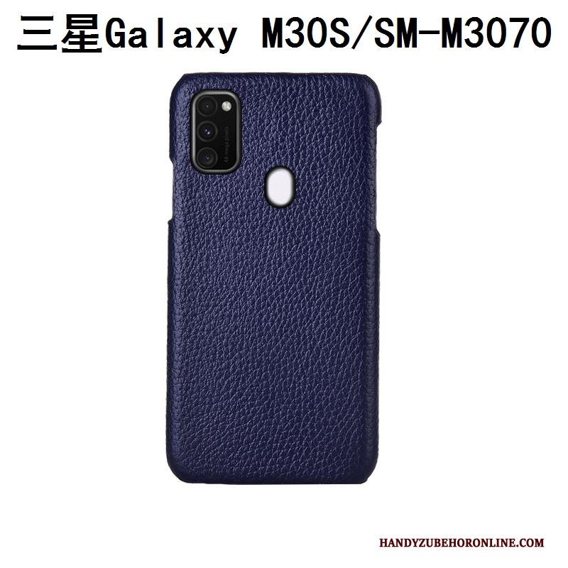Samsung Galaxy M30s Hoesje Luxe Soort Aziatische Vrucht Echt Leer Blauw Pas Hoes Ster