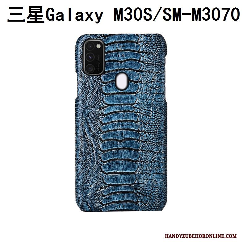 Samsung Galaxy M30s Ster Echt Leer Mobiele Telefoon Bescherming Hoesje Blauw Pas