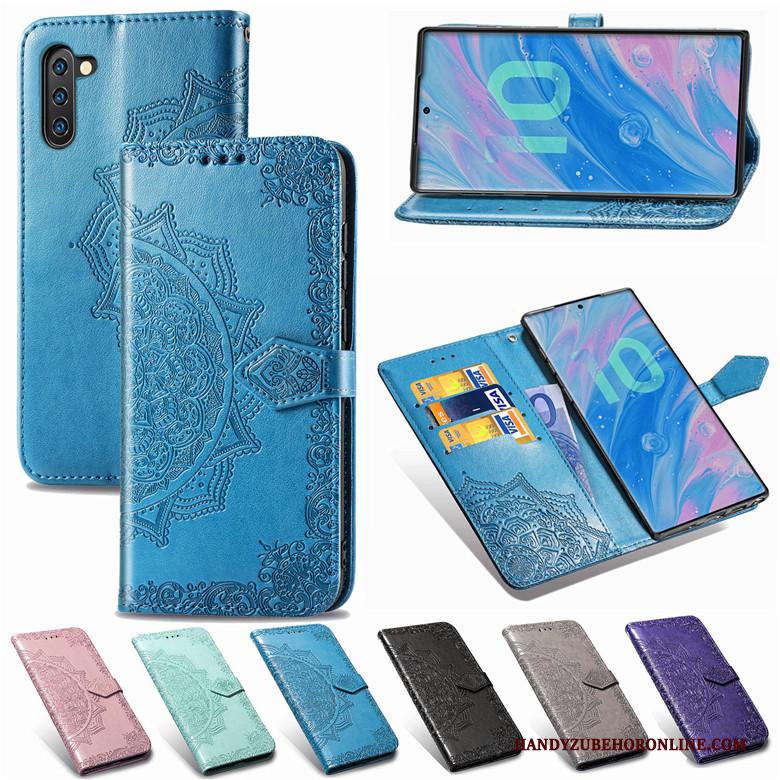 Samsung Galaxy Note 10 Bescherming Hoesje Telefoon Ster Blauw Zacht Leren Etui Clamshell