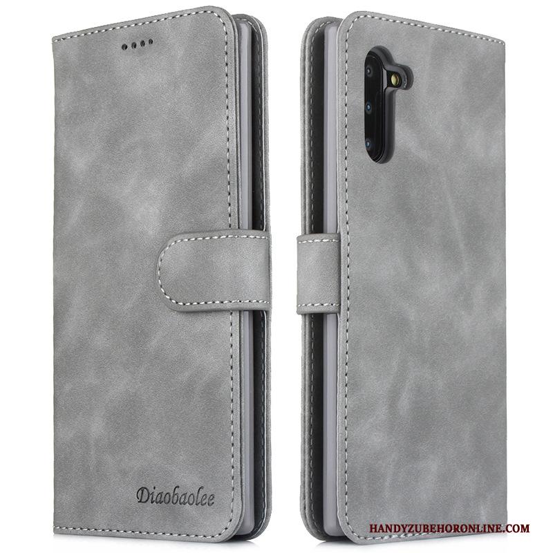 Samsung Galaxy Note 10 Grijs Leren Etui Ster Folio Hoesje Telefoon