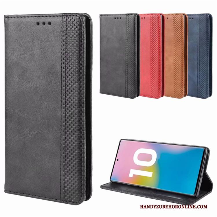 Samsung Galaxy Note 10+ Hoesje Patroon Zwart Vintage Bedrijf Anti-fall Bescherming Magneet Sluit