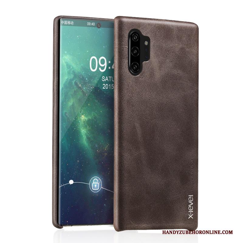 Samsung Galaxy Note 10+ Leer Hoesje Telefoon Diepe Kleur Bescherming Ster Anti-fall Vintage