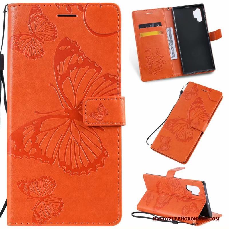 Samsung Galaxy Note 10+ Zacht Kaart Oranje Leren Etui Hoesje Telefoon Ster