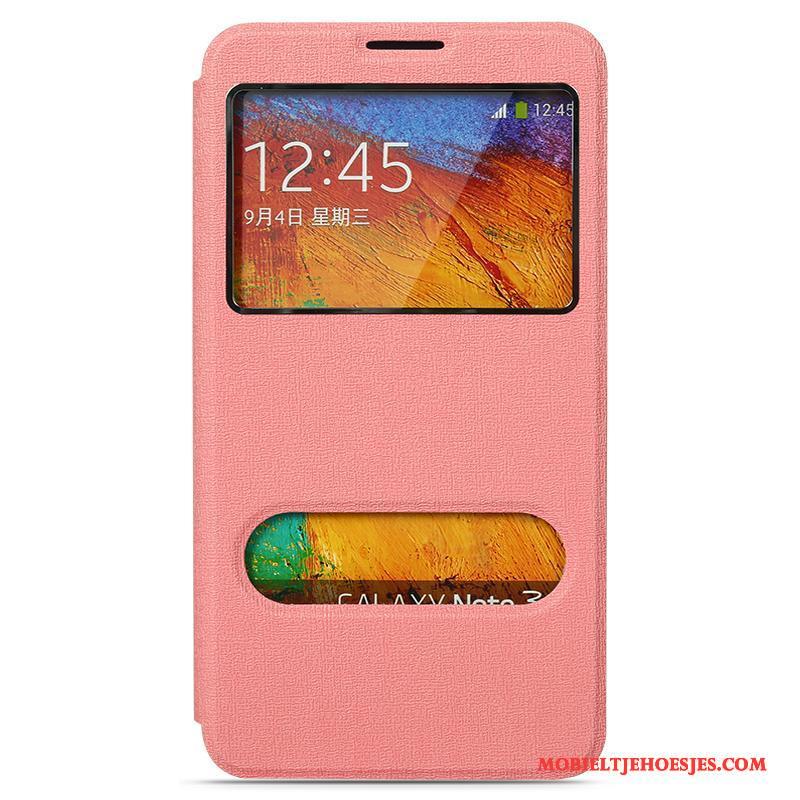 Samsung Galaxy Note 3 Hoesje Leren Etui Anti-fall Eenvoudige Achterklep Hoes Roze Folio