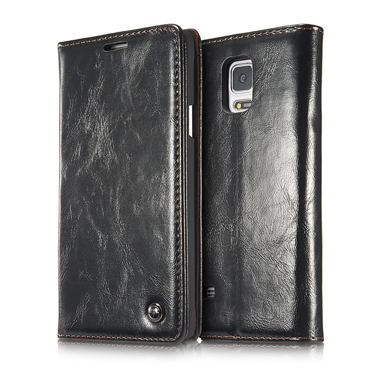 Samsung Galaxy Note 4 Hoesje Mobiele Telefoon Bedrijf Kaart Leer Portemonnee Zwart Vintage