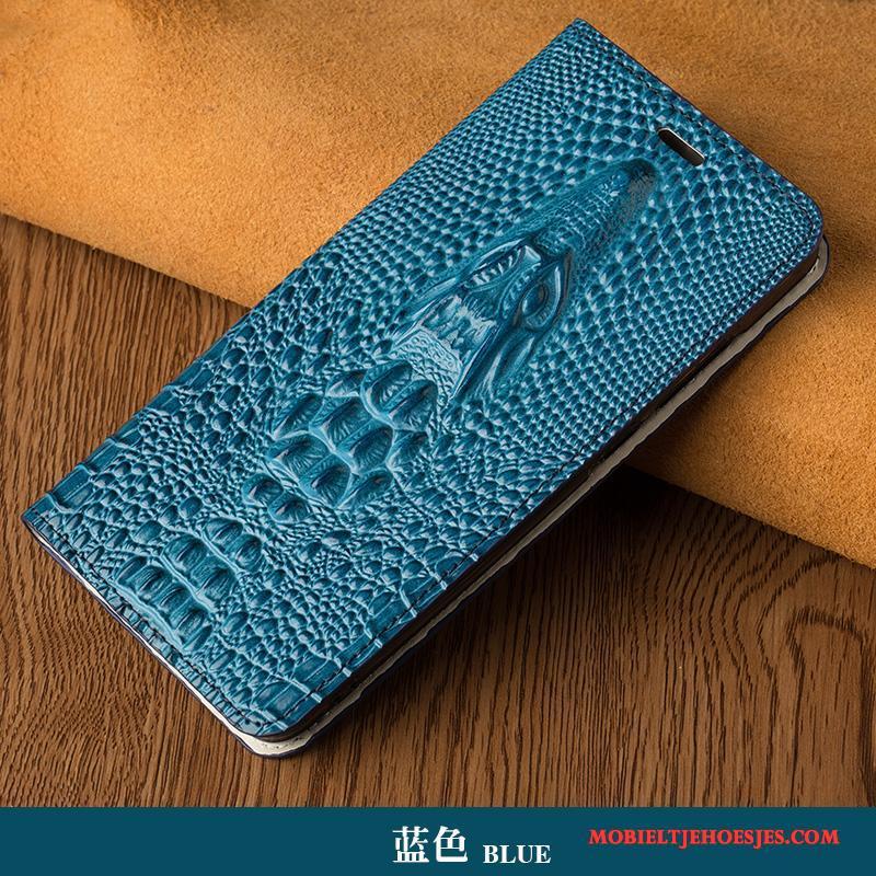 Samsung Galaxy Note 5 Hoesje Telefoon Echt Leer Luxe Folio Bescherming Leren Etui Blauw