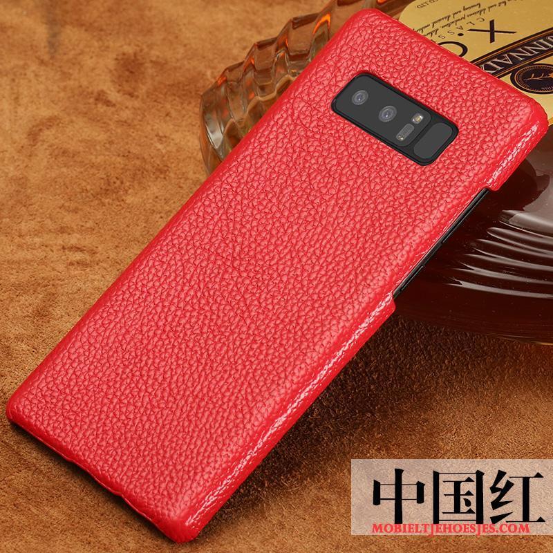 Samsung Galaxy Note 8 Eenvoudige Ster Echt Leer Effen Kleur Omlijsting Rood Hoesje Telefoon