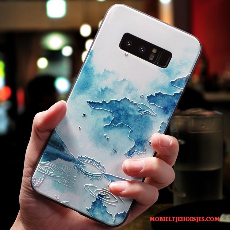 Samsung Galaxy Note 8 Hoes All Inclusive Chinese Stijl Anti-fall Blauw Scheppend Hoesje Telefoon