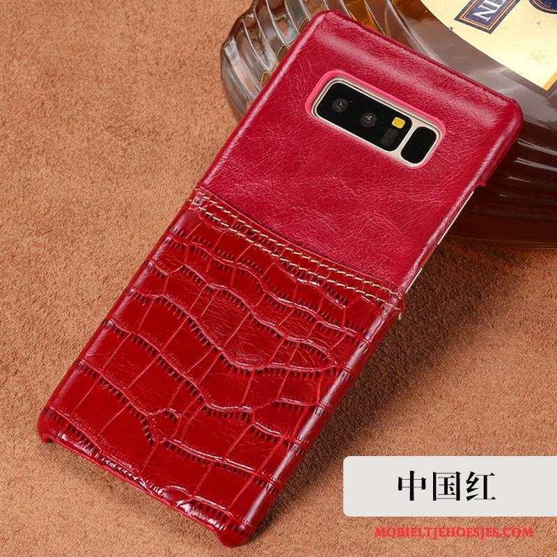 Samsung Galaxy Note 8 Hoesje Bescherming Hoes Echt Leer Anti-fall Rood Luxe Ster