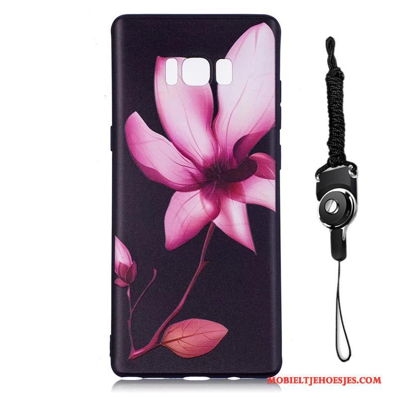 Samsung Galaxy Note 8 Hoesje Bloemen Zwart Zacht Telefoon Spotprent Ster