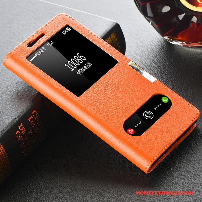 Samsung Galaxy Note 8 Hoesje Oranje Bescherming Mobiele Telefoon Leren Etui Ster Echt Leer
