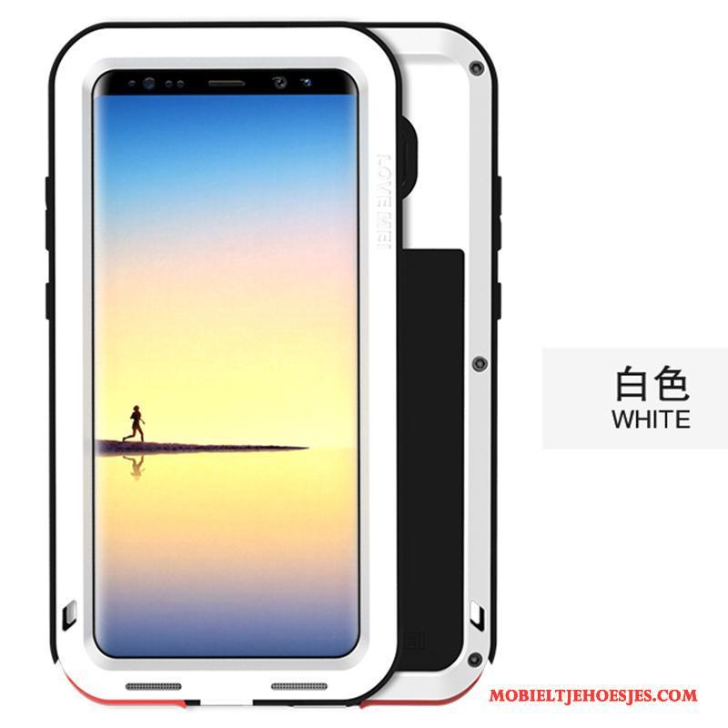 Samsung Galaxy Note 8 Ster All Inclusive Metaal Bescherming Hoesje Telefoon Wit Drie Verdedigingen