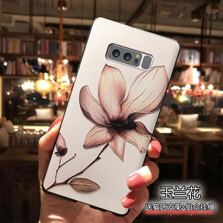 Samsung Galaxy Note 8 Wit Hanger Hoes Hoesje Telefoon Bloemen Siliconen Trend