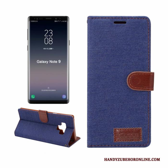Samsung Galaxy Note 9 Hoesje Bedrijf Mobiele Telefoon Denim Blauw Leren Etui Folio Ster