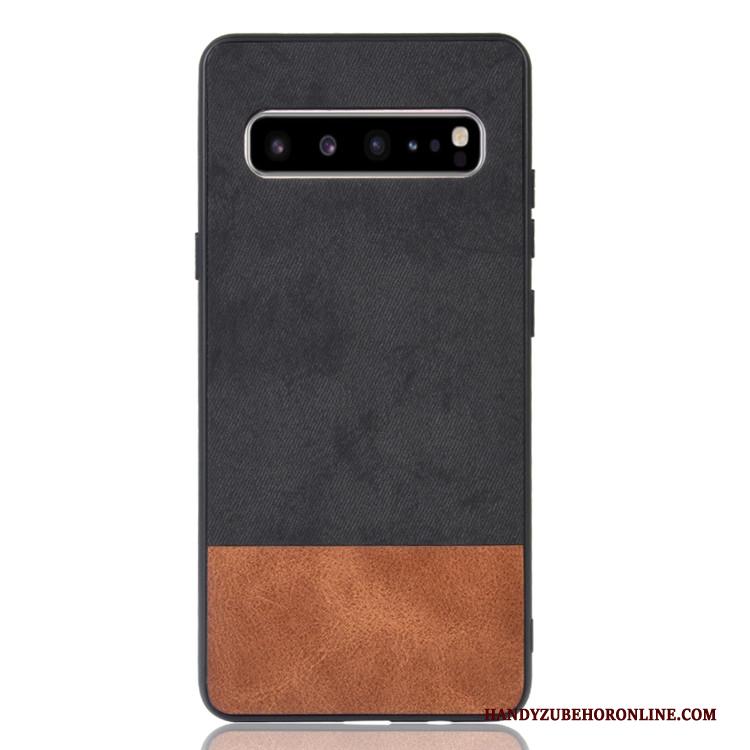 Samsung Galaxy S10 5g Hoesje Denim Ster Gemengde Kleuren Hoes Leer Bescherming Zwart