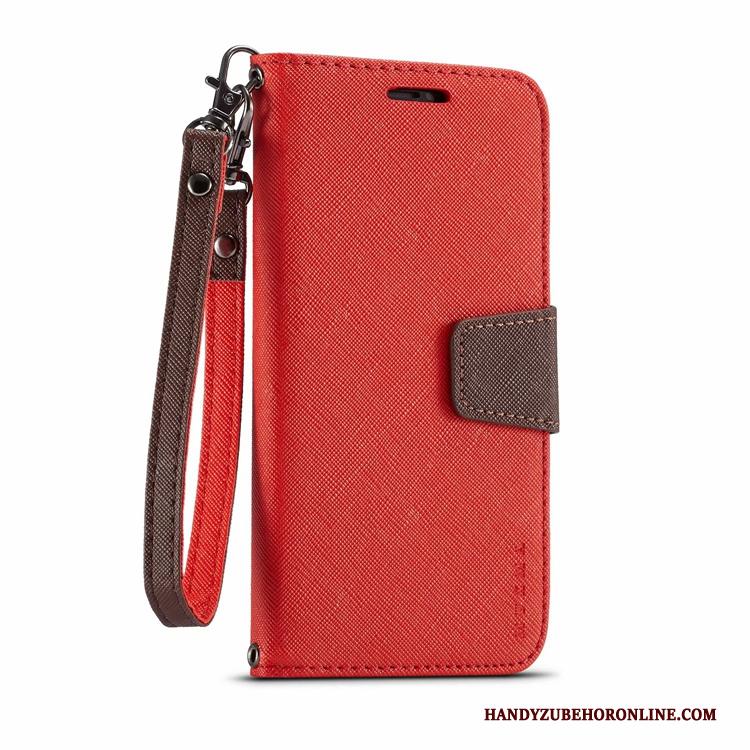 Samsung Galaxy S10 5g Leren Etui Canvas Rood Ster Hoesje Telefoon Clamshell