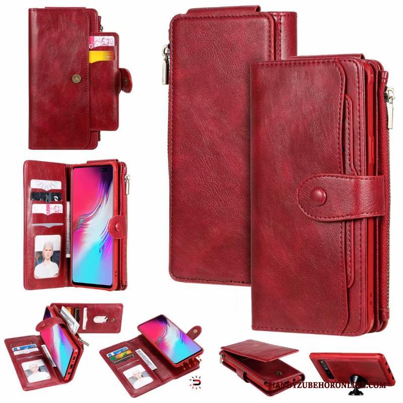 Samsung Galaxy S10 5g Rood Leren Etui Hoesje Telefoon Ster Bescherming Vintage