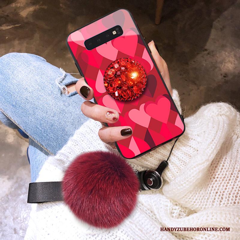 Samsung Galaxy S10+ Hoesje Rood Glas Persoonlijk Scheppend Pompom Anti-fall Ster