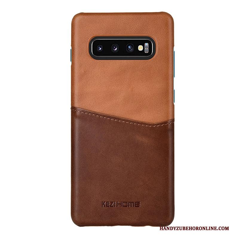 Samsung Galaxy S10+ Hoesje Telefoon Kaart Khaki Leer Echt Leer Ster