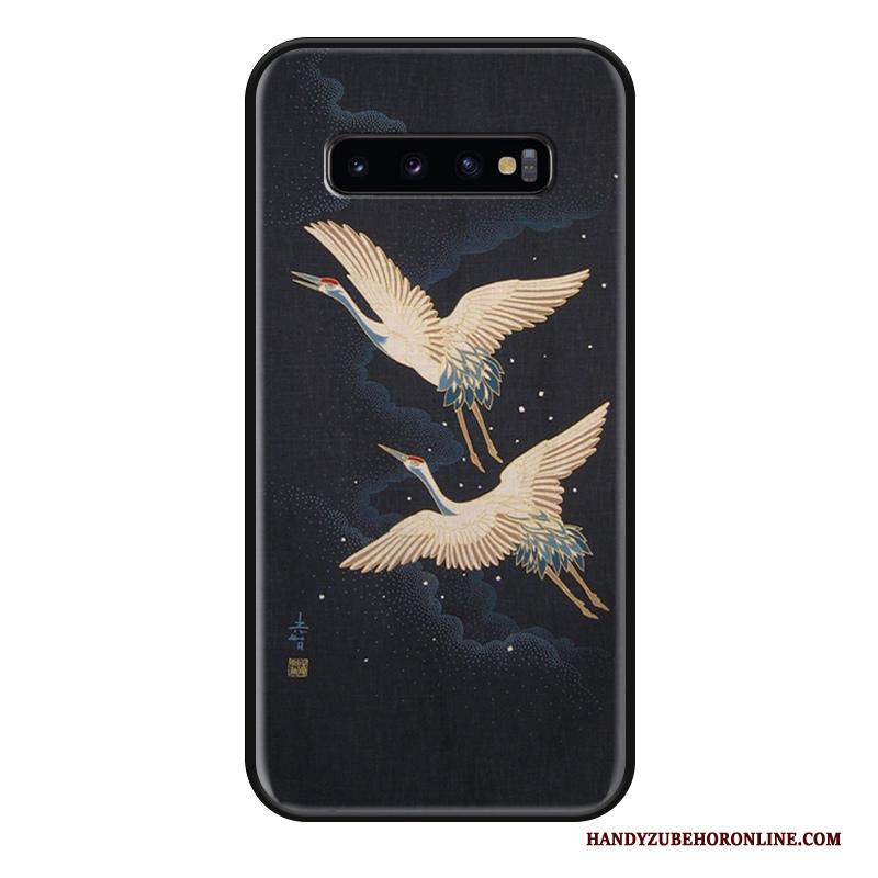 Samsung Galaxy S10 Reliëf Anti-fall Siliconen Hoesje Telefoon Karper Chinese Stijl Wit