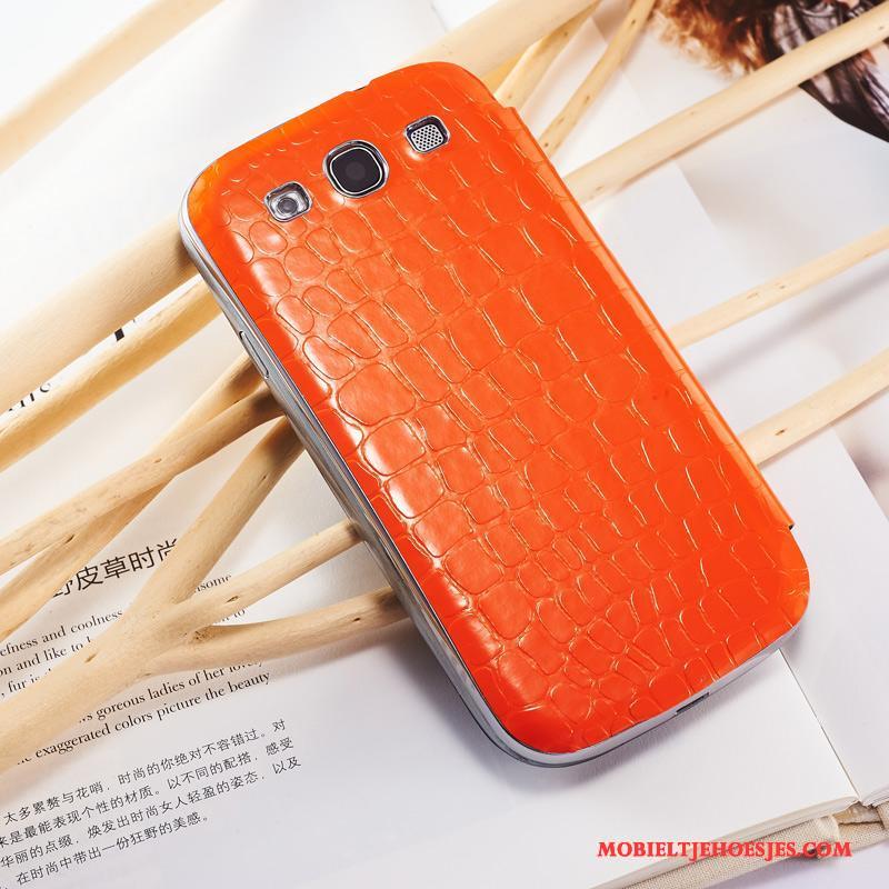 Samsung Galaxy S3 Hoesje Hoes Echt Leer Bescherming Ster Mobiele Telefoon Oranje Folio