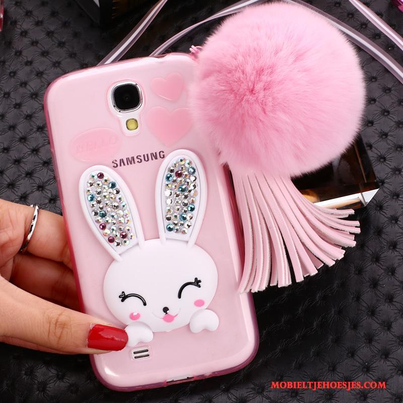 Samsung Galaxy S4 Hoesje Siliconenhoesje Roze Opknoping Nek Pompom Ster Met Strass Bescherming