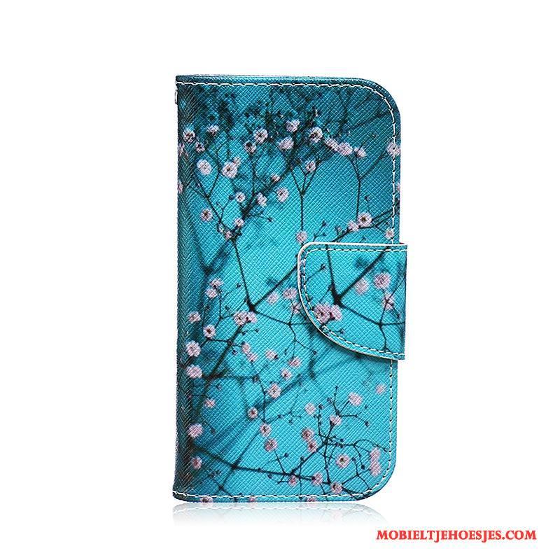 Samsung Galaxy S4 Leren Etui Bescherming Ster Blauw Hoesje Telefoon Geschilderd Folio