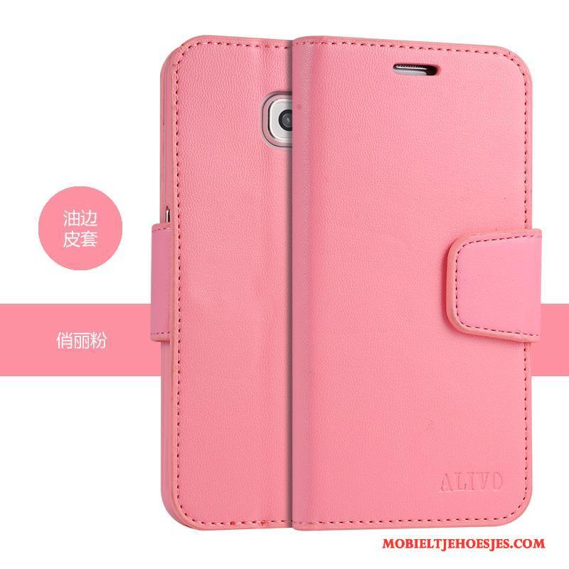 Samsung Galaxy S6 Clamshell Hoesje Ster Zacht Mobiele Telefoon Roze Leren Etui