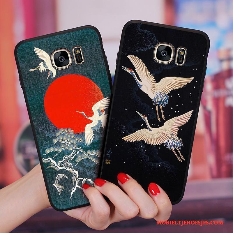 Samsung Galaxy S6 Edge + Chinese Stijl Hoesje Telefoon Groen Anti-fall Kraanvogel Siliconen Ster