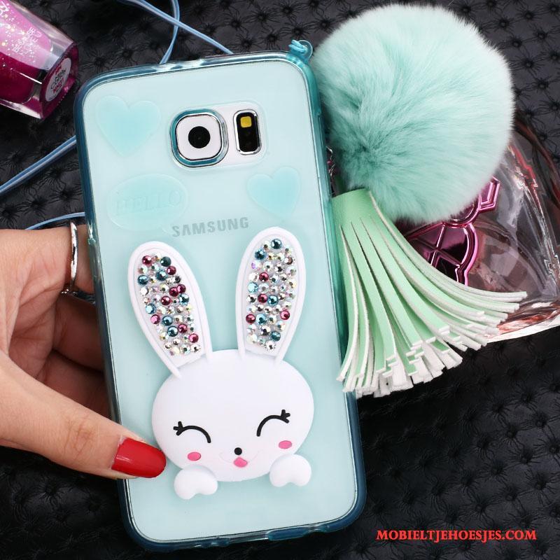 Samsung Galaxy S6 Edge Hanger Bescherming Met Strass Hoesje Telefoon Spotprent Groen Siliconen