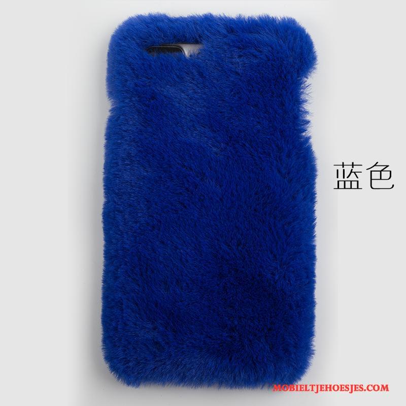 Samsung Galaxy S6 Edge + Hoesje Mooie Telefoon Zacht Konijnenbont Ster Blauw