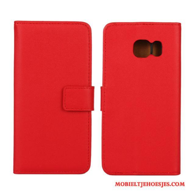 Samsung Galaxy S6 Edge Hoesje Patroon Bescherming Portemonnee Rood Echt Leer Mobiele Telefoon