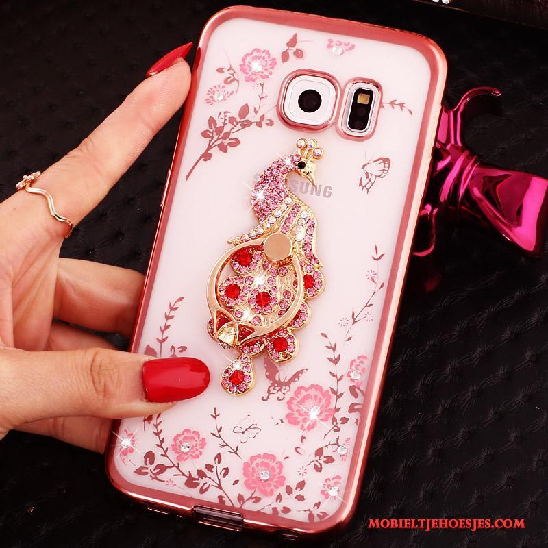 Samsung Galaxy S6 Edge Hoesje Ring Bescherming Klittenband Ster Met Strass Roze