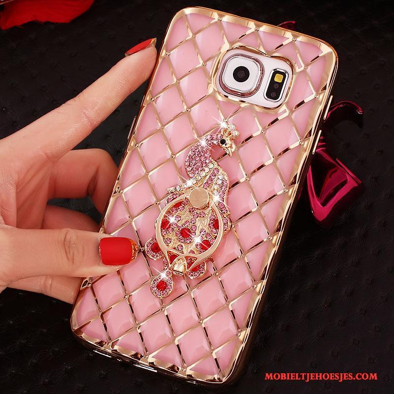 Samsung Galaxy S6 Edge Ster Bescherming Met Strass Hoes Ring Roze Hoesje