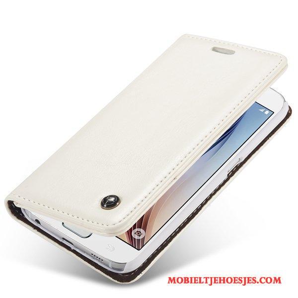 Samsung Galaxy S6 Folio Bescherming Leren Etui Anti-fall Hoesje Telefoon Wit Ster