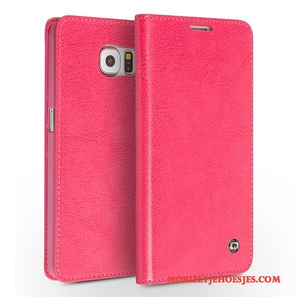 Samsung Galaxy S6 Leren Etui Mobiele Telefoon Ster Echt Leer Rood Hoes Hoesje Telefoon