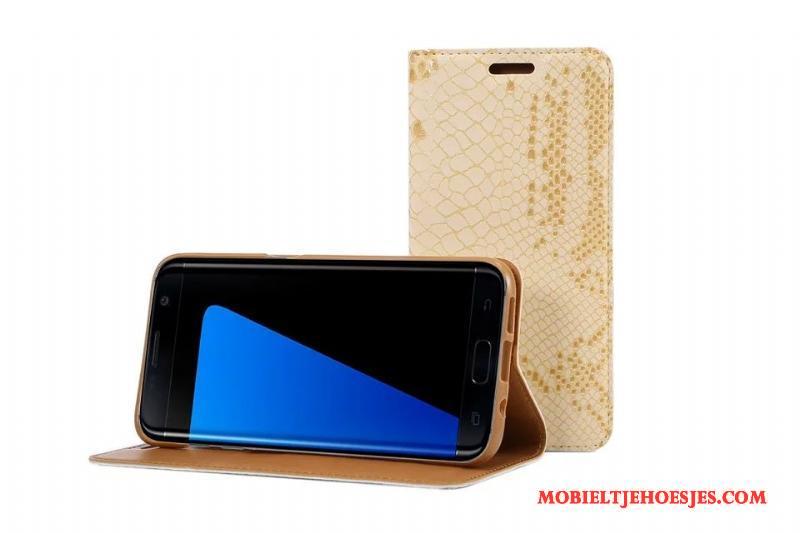 Samsung Galaxy S7 Edge Goud Leren Etui Zacht Hoes Siliconen Hoesje Telefoon